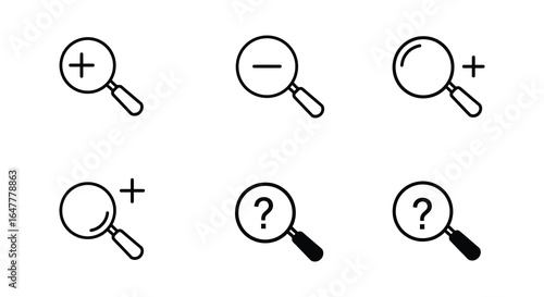 Magnifying glass icons with various search symbols