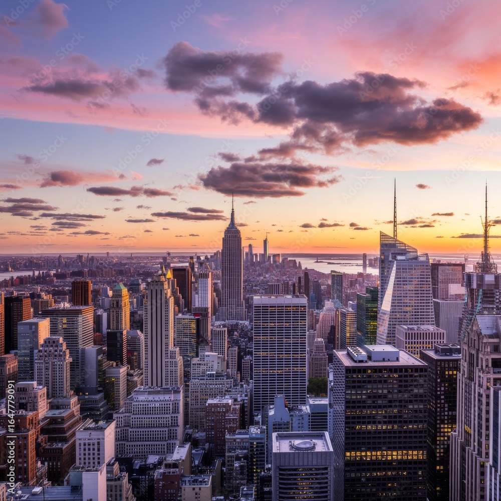 Obraz premium Majestic Manhattan Skyline Sunset cityscape skyscrapers