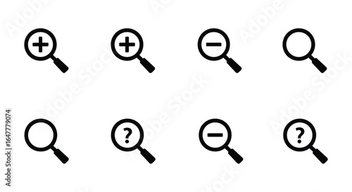 Magnifying glass icons with various symbols for search and filter