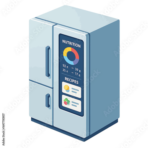 Smart Refrigerator with Nutrition and Recipe Display, Blue and White Design