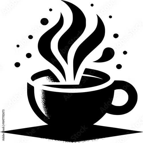 Steaming Coffee Silhouette: A stylish black-and-white silhouette of a steaming coffee cup, hinting at a rich aroma and a moment of relaxation. 