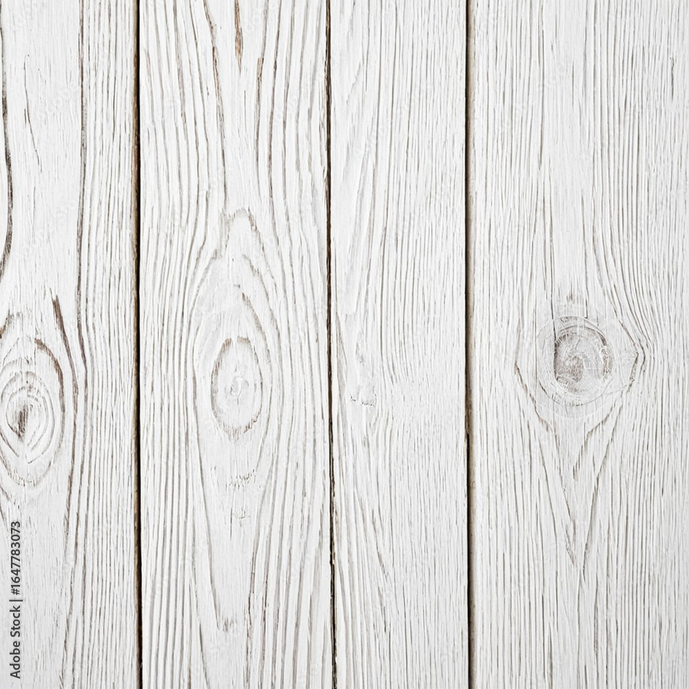 Fototapeta premium This image shows a white wooden surface with vertical planks and natural wood grain texture. The light-colored panels and visible knots create a rustic, clean, and elegant background.