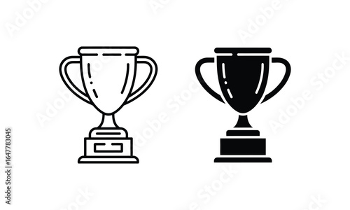 Trophy award icon set with minimal outline and filled style vector symbols for competition victory achievement and sports events