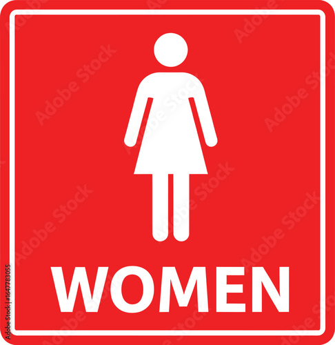 Red womens restroom sign isolated on white background indicating the location of the female toilet facilities in a public place for ladies and women