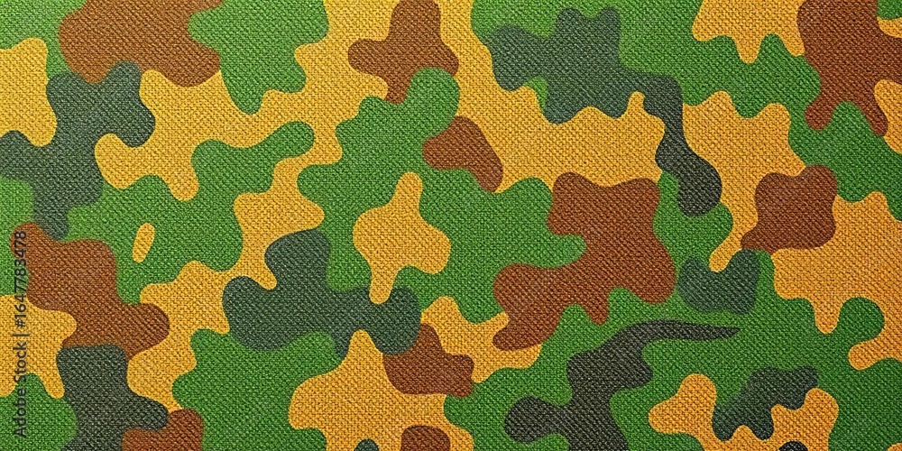 Fototapeta premium Abstract mottled green, brown, and tan camouflage fabric texture, olive, army