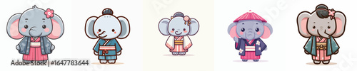 cute elephant vector in kimono costume