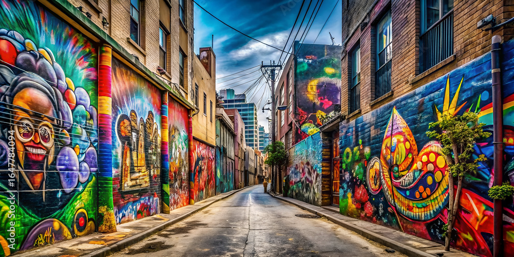 Fototapeta premium Urban street with graffiti art walls