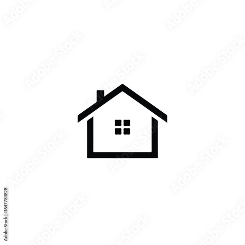 Simple black house icon, minimalist home symbol, residential dwelling graphic.
