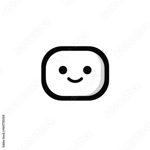 A simple cartoon-style face with a smile, depicted as a rounded rectangle with a black outline on a white background.