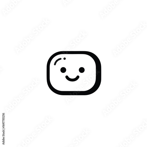 Simple, minimalist, cartoon-style smiling face icon with rounded corners, and happy expression.