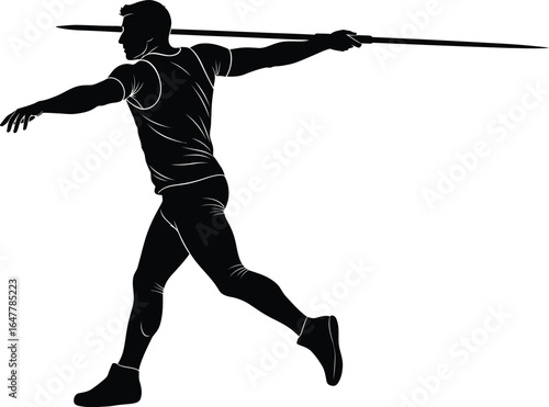 Silhouette of an athlete throwing a javelin, a sport of strength, power, skill, and technique