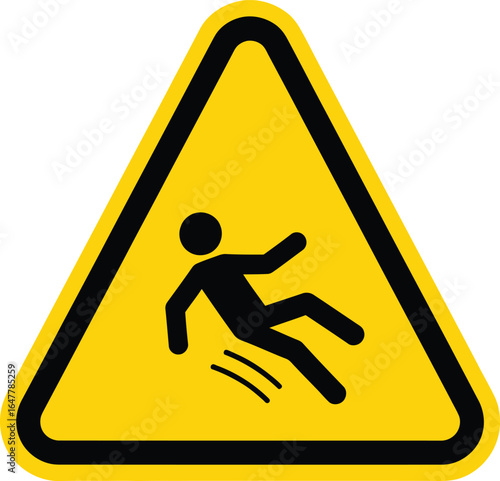 Slippery floor sign isolated on white background, a warning symbol indicating a hazard due to wet or slick surfaces, cautioning against potential falls and injuries