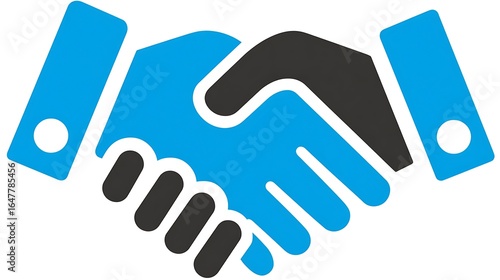 Stylized Handshake Icon in Blue and Black on White Background