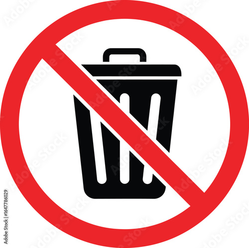 No trash can symbol isolated on white background, indicating a prohibition against littering and promoting environmental cleanliness and responsible waste disposal