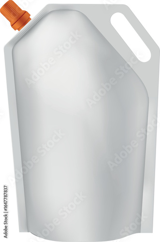 Pouch up bag mockup with orange spout lid on the corner and handle, vector realistic 3D foil doy-pack products package