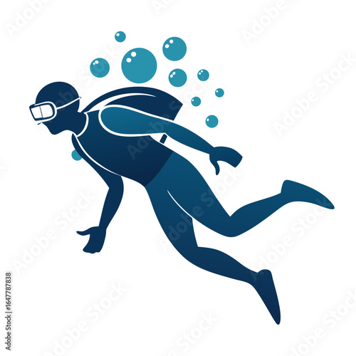 Scuba Diver Silhouette with Bubbles - Underwater Adventure and Exploration