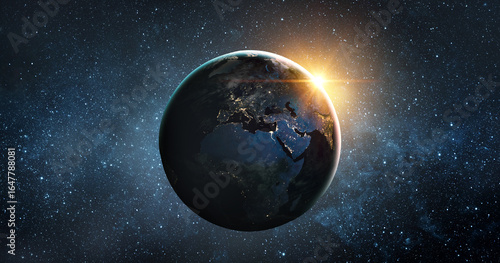 Fototapeta Naklejka Na Ścianę i Meble -  View from space of the sunrise over planet Earth. Elements of this image furnished by NASA.