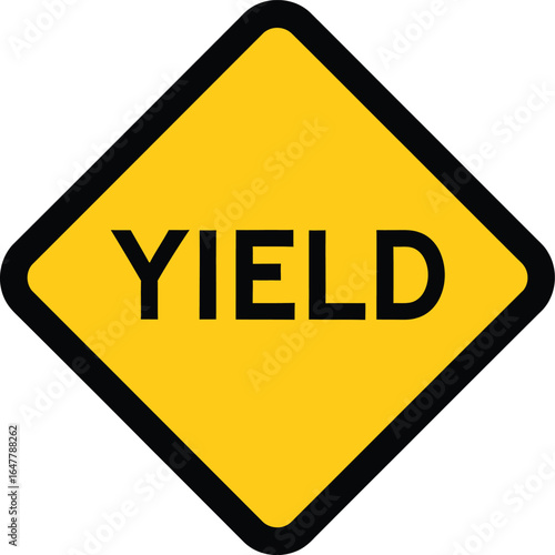Yield sign isolated on white background, a yellow traffic sign indicating to yield, used for safety, caution, and control on the road