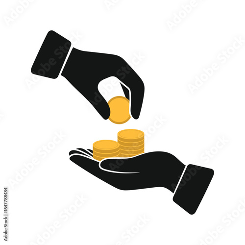 Hand giving coins to another hand receiving money