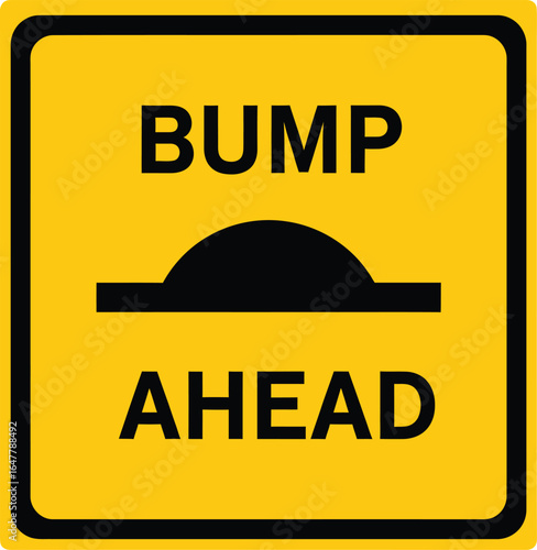 Yellow bump ahead road sign isolated on white background, indicating a speed bump or road hump to alert drivers to slow down for safety