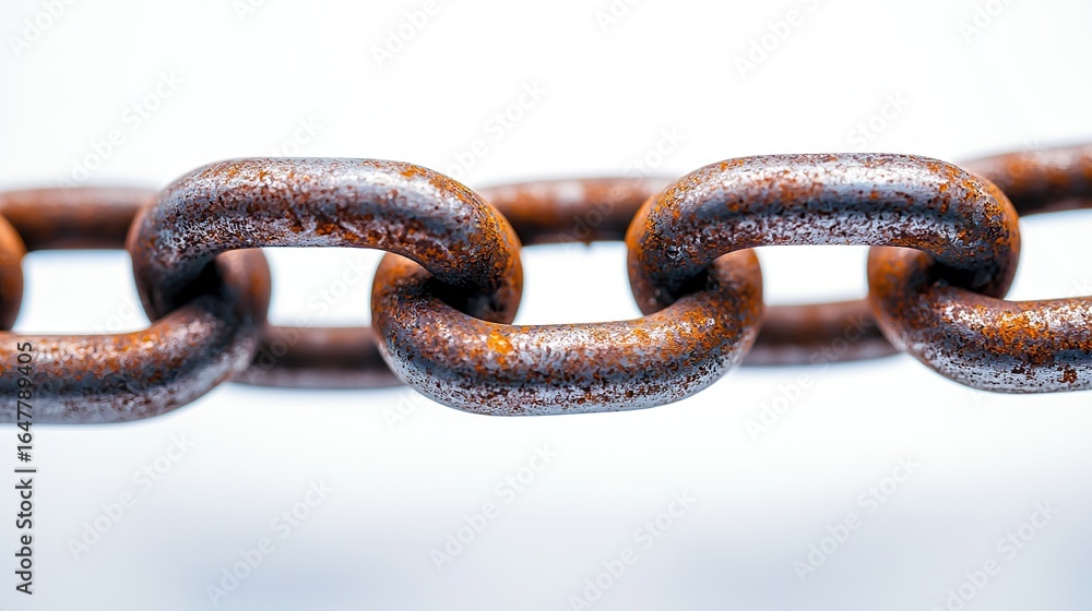 Fototapeta premium Macro close-up of rust-proof chain links, steel sheen reflecting studio lights,