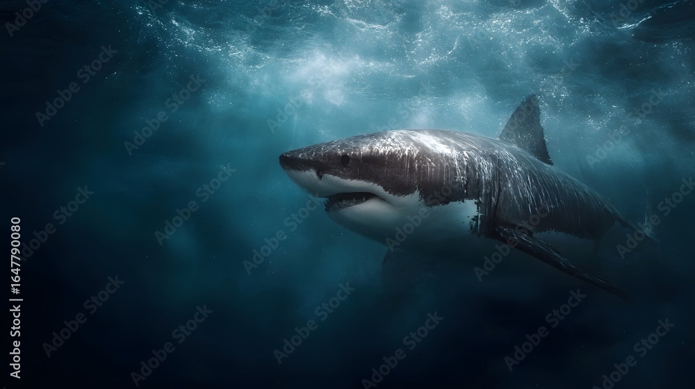 Fototapeta premium A fearsome shark swimming through the deep blue ocean