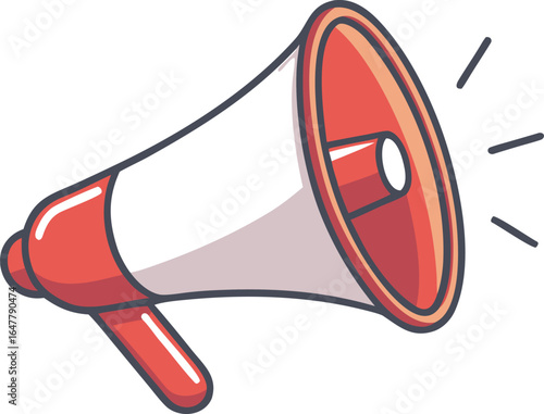 Red and white megaphone isolated on white background