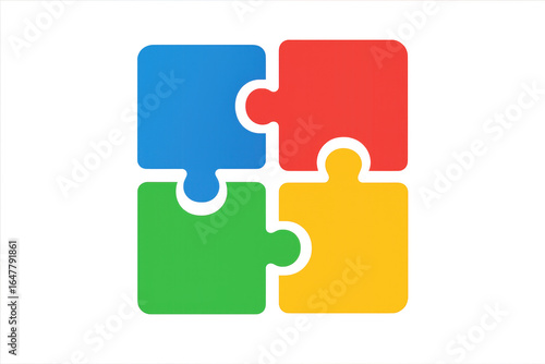 Four colorful puzzle pieces forming a square on transparent background