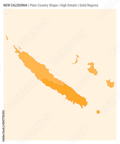 New Caledonia plain country map. High Details. Solid Regions style. Shape of New Caledonia. Vector illustration.