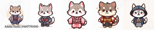 cute wolf vector in kimono costume