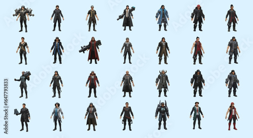 Diverse futuristic characters ready for epic tales, perfect for video games, concept art, and dynamic storytelling projects and imaginative visual narratives