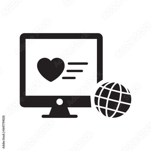  Silhouette icon of a computer monitor displaying a heart symbol and horizontal lines, representing digital care or emotional messaging. 