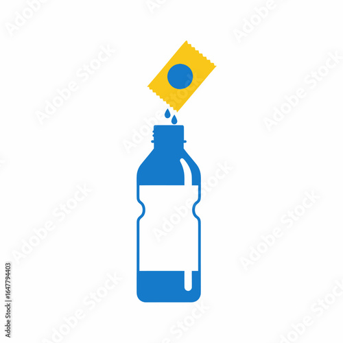 Iconic Image Representing Hydration Solutions and Supplement Integration, Blue Bottle with Additive Visualized for Health and Wellness