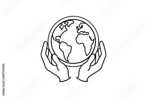 Hands holding the earth globe in a protective and caring gesture very gently silhouette