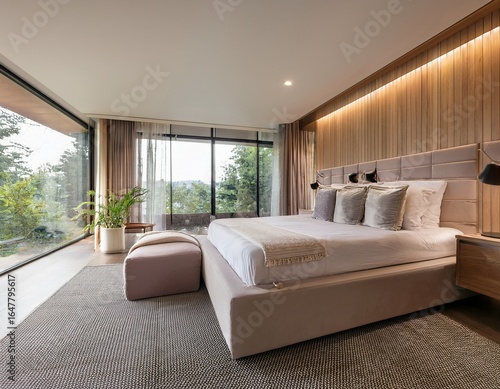 serene interior space embraces luxurious bedstead design