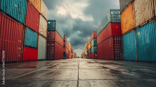Wallpaper Mural Row of colorful stacked shipping containers in outdoor industrial storage yard perspective view Torontodigital.ca