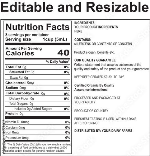 Customizable Nutrition Facts Label for Food and Beverage Products