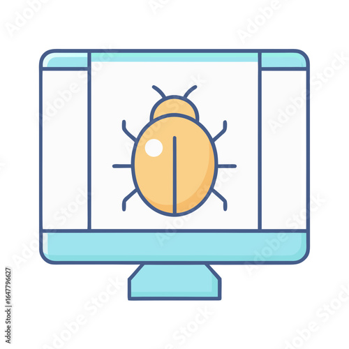 Computer screen displays a yellow bug icon indicating a software glitch
