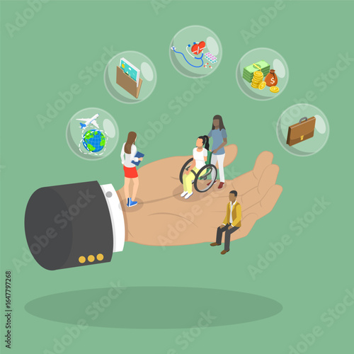 3D Isometric Flat Vector Illustration of Staff Satisfaction Boost, Employee Benefits And Incentives For Corporate Company Employees