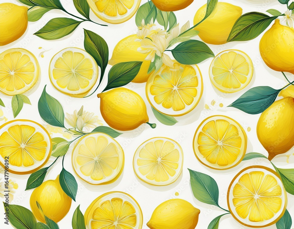 abstract seamless pattern featuring vibrant lemons on a white background tropical fruit design style background abstract seamless pattern featuring vibrant lemons on a white background tropical fruit design style background