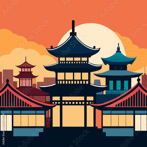 vector illustration of japanese temple