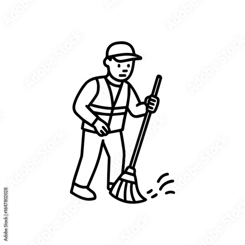 Line icon  janitor with a broom vector on white background
Vector line icon on white background