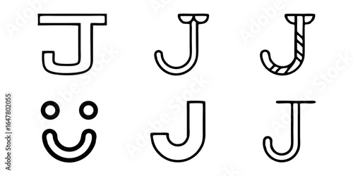 Collection of hand drawn decorative letter j isolated on white background, showcasing a variety of unique and stylish designs, ideal for adding a touch of elegance and sophistication