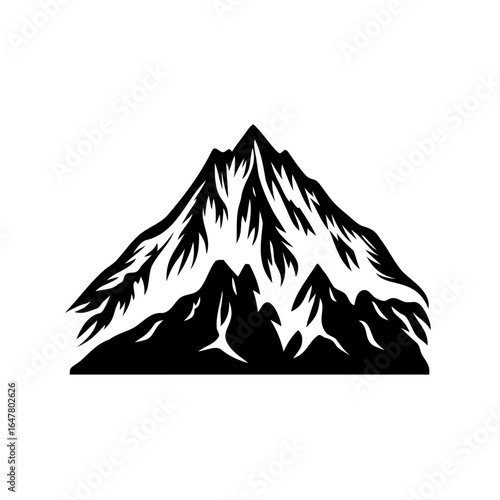 Black and white graphic mountain peak with ridges and a jagged edge