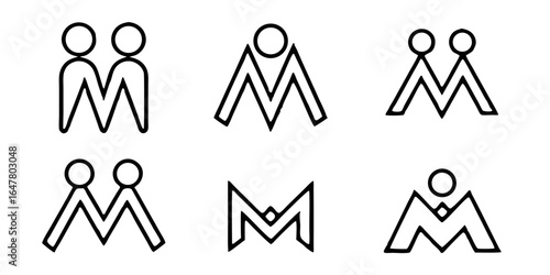 Abstract people icons on white background a collection of minimalist line art designs representing groups, perfect for logos, symbols, and visual representations of teamwork
