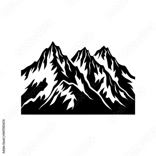 Majestic Black and White Mountain Range Silhouette Landscape with Snowy Peaks
