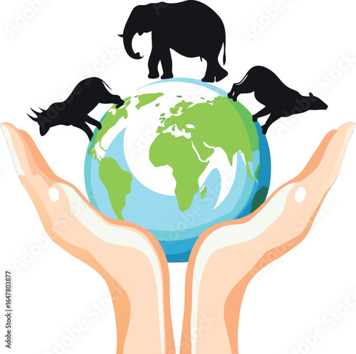 3d animals on earth icon on white background