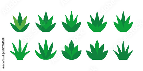Collection of green bush plant icons isolated on white background representing nature, gardens, and springtime growth for decoration and natural elements