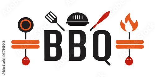 Bbq party invitation with grill tools isolated on white background this design features a barbecue grill, spatula, sausage, and flame, perfect for a summer cookout or outdoor gathering