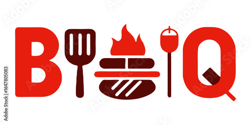 Bbq party invitation with grill tools isolated on white background this design features a barbecue grill, spatula, sausage, and flame, perfect for a summer cookout or outdoor gathering